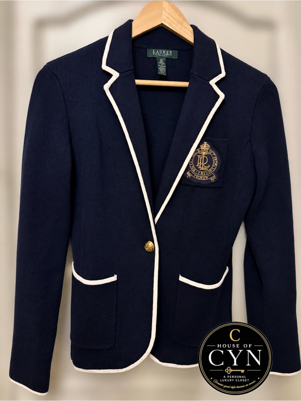 Lauren Ralph Lauren Petite P/S Navy Crest Knit Blazer - Gorgeous!